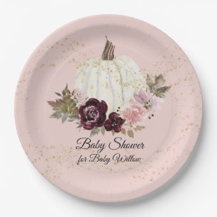 Plato De Papel Calabaza Rubor Burgundy Floral Gold