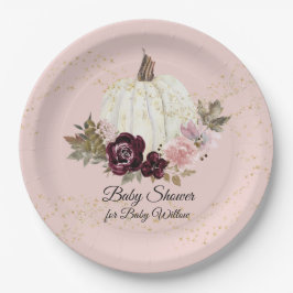 Plato De Papel Calabaza Rubor de Burgundy Floral Gold para Baby S