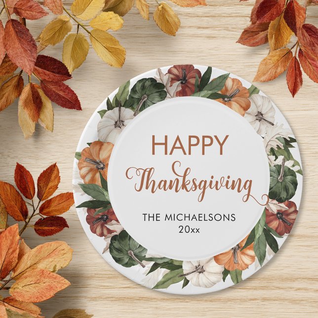 Plato De Papel Calabaza Rustica Feliz Día de Gracias (Rustic Happy Thanksgiving Pumpkin Paper Plates)