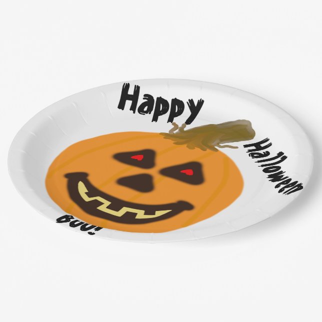 Plato De Papel Calabaza sonriente del boo feliz de Halloween (Angular)