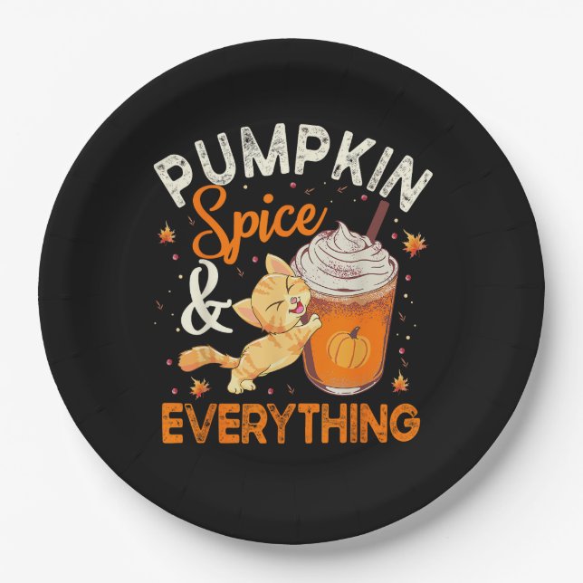 Plato De Papel Calabaza Spice Everything Shirate Cat Lover Cute A (Anverso)