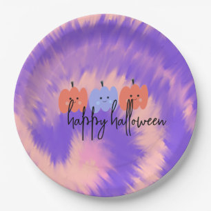 Plato De Papel Calabaza Tie Dye Halloween Dibujada a Mano  