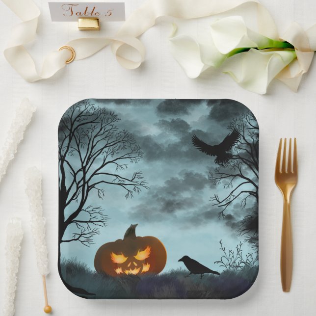 Plato De Papel Calabaza y calabaza de Halloween (Boda)