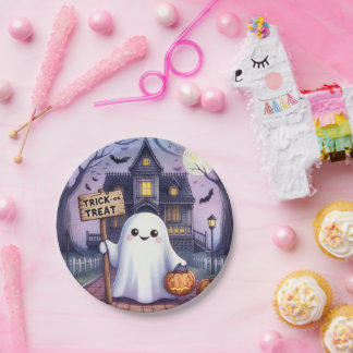 Plato De Papel Calabaza y fantasma de Halloween