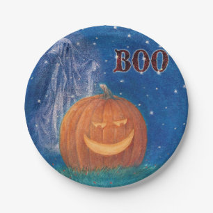 Plato De Papel Calabaza y fantasma grandes de Bootiful Halloween