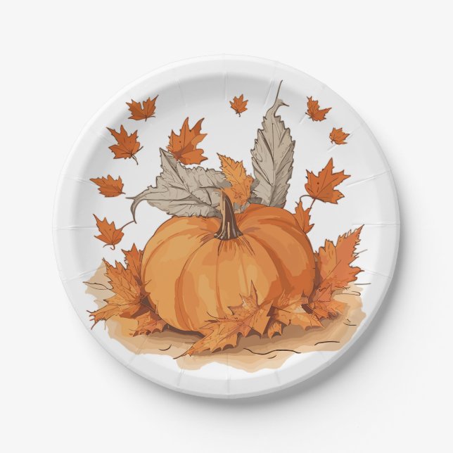 Plato De Papel calabaza y hojas (Anverso)