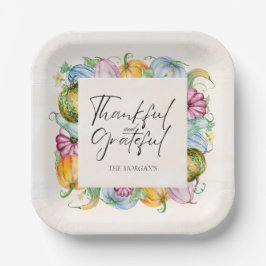 Plato De Papel Calabaza y hojas de la acuarela de Acción de Graci