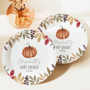 Plato De Papel Calabaza y otoño dejan Baby Shower