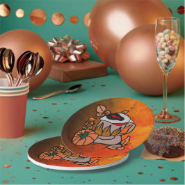 Plato De Papel Calabaza y vibraciones de ojos confeccionados a la