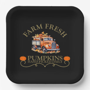 Plato De Papel Calabazas acuáticas frescas de granja hojas otoño