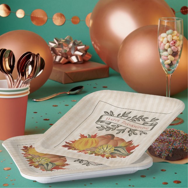 Plato De Papel Calabazas beiges de Acción de Gracias y squash (Multi)