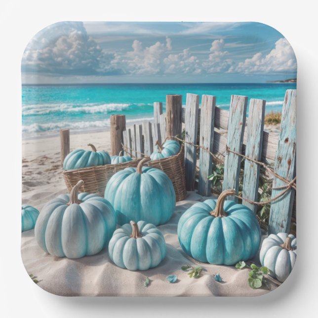 Plato De Papel Calabazas Blue Autumn Beach (Anverso)