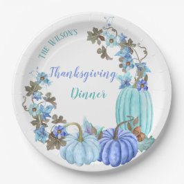 Plato De Papel Calabazas de Acción de Gracias Azul Turquesa