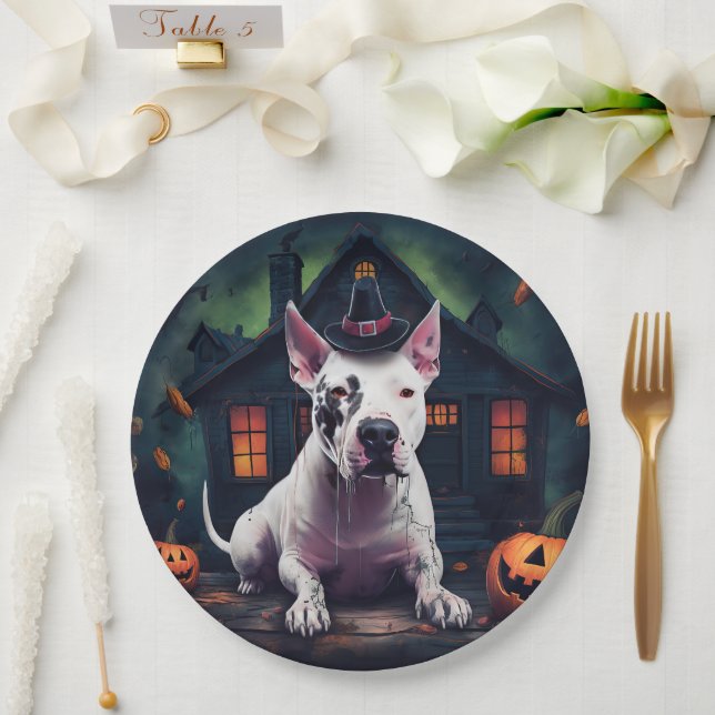 Plato De Papel Calabazas de Bull Terrier Halloween dan miedo (Boda)