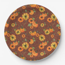 Plato De Papel Calabazas de caída de color de agua pálido Naranja