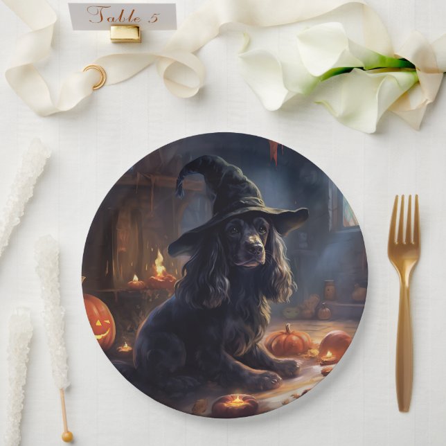 Plato De Papel Calabazas de Cocker Spaniel Halloween Scary (Boda)
