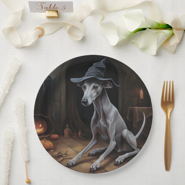 Plato De Papel Calabazas de Greyhound italianas asustan a Hallowe (Boda)