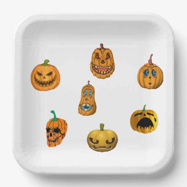 Plato De Papel Calabazas de Halloween. (Anverso)