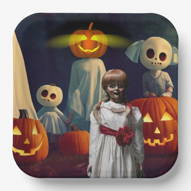 Plato De Papel Calabazas de Halloween. (Anverso)