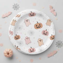 Plato De Papel Calabazas de Halloween con fantasmas patrón ID1326