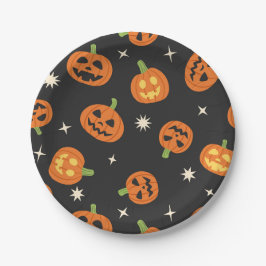 Plato De Papel Calabazas de Halloween Lanzadas sobre Fondo Negro