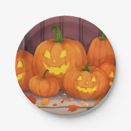 Plato De Papel Calabazas de Jack-O-Lantern Fiesta de Halloween