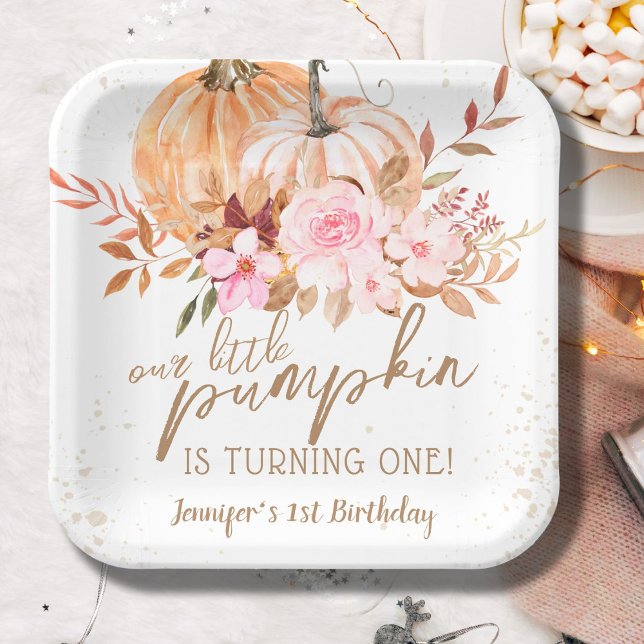 Plato De Papel Calabazas de otoño acuarela Boho Chica 1º cumpleañ (Subido por el creador)