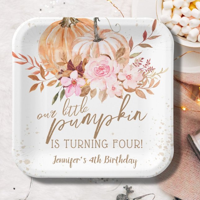 Plato De Papel Calabazas de otoño acuarela Boho Chica 4º cumpleañ (Subido por el creador)
