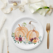 Calabazas de Otoño en Acuarela y Flores Boho
