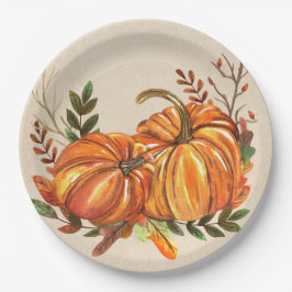 Plato De Papel Calabazas de Otoño Rústicas