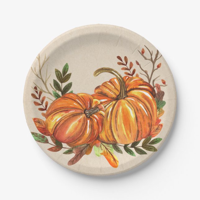 Plato De Papel Calabazas de Otoño Rústicas (Anverso)