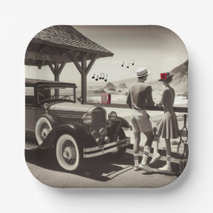 Plato De Papel Calabazas de papel blanco negro de la pareja de co