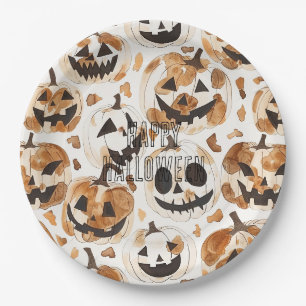 Plato De Papel Calabazas de vaquero occidental de Halloween