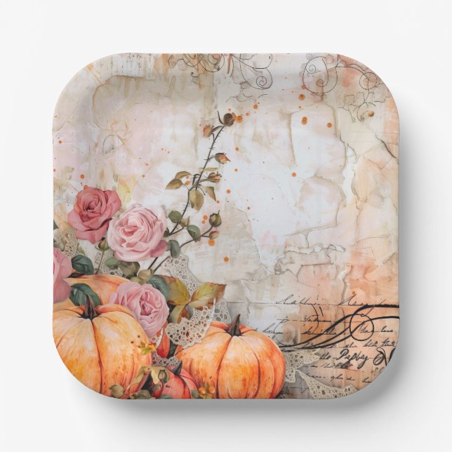 Plato De Papel Calabazas del otoño de otoño (Anverso)