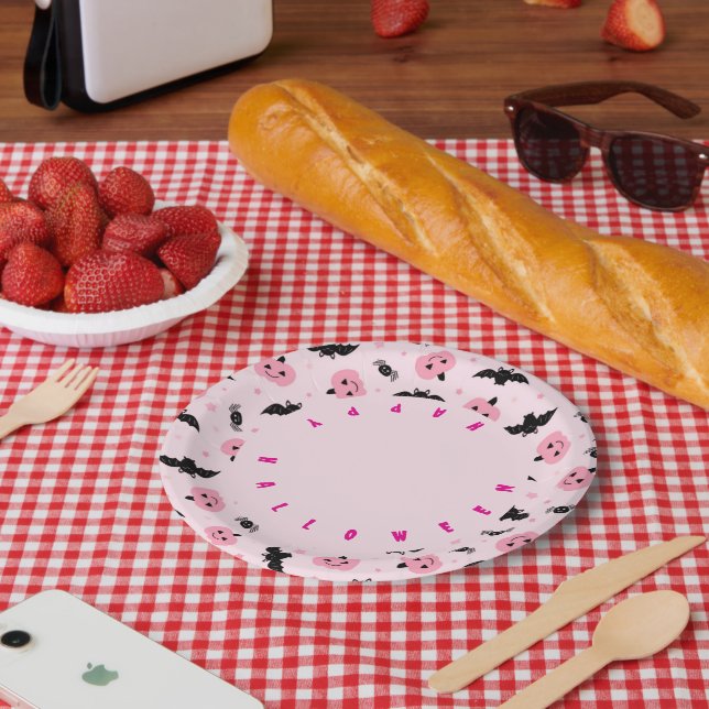 Plato De Papel Calabazas divertidas de Halloween y patrón de murc (Picnic)