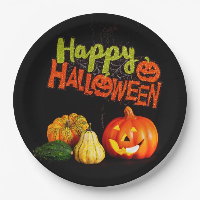 Plato De Papel Calabazas Feliz Halloween (Anverso)