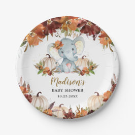 Plato De Papel Calabazas florales caídas elefante Baby Shower