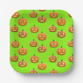 Plato De Papel Calabazas lujuriosas divertidas Eerie Green