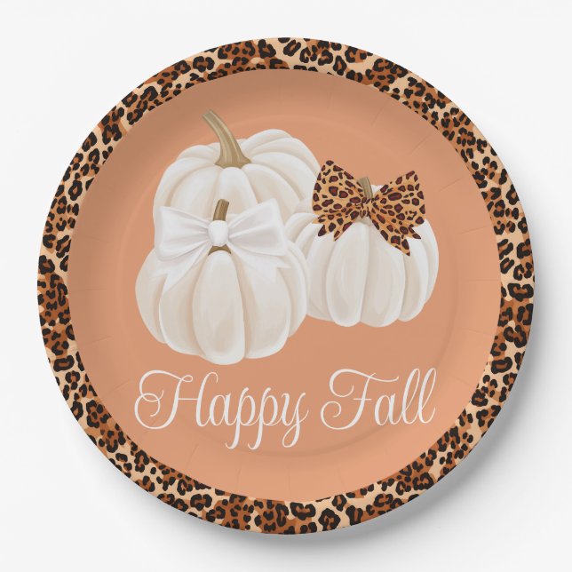 Plato De Papel Calabazas otoñales Cuelgan Happy Fall (Anverso)