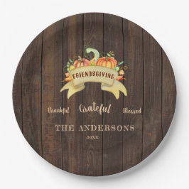 Plato De Papel Calabazas otoñales dejan a Wood Feliz Día de Graci
