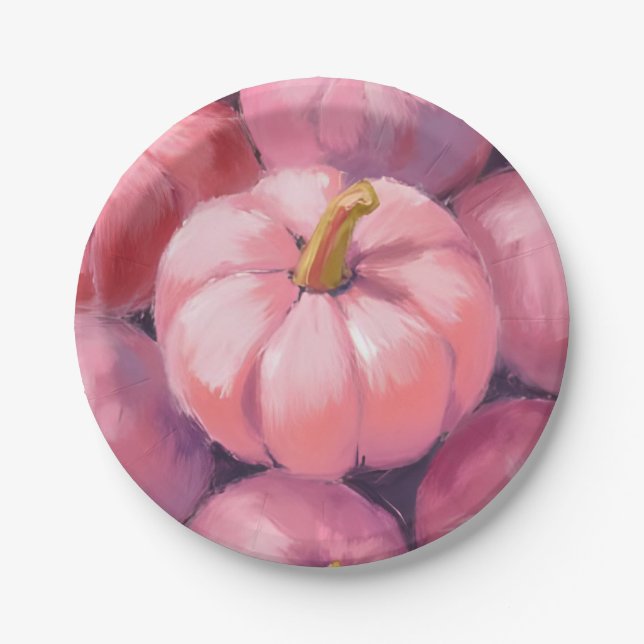 Plato De Papel Calabazas Pastel Rosa Halloween (Anverso)