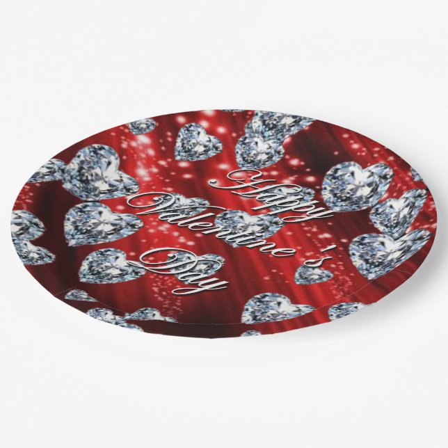 Plato De Papel Calabazas Red Sparkle Diamond Hearts (Angular)
