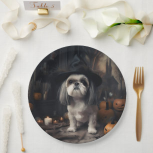 Plato De Papel Calabazas Shih Tzu Halloween Asustadizas