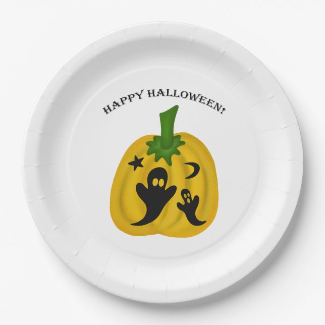 Plato De Papel Calabazas y fantasmas (Anverso)