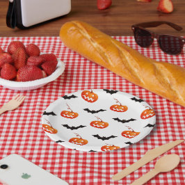 Plato De Papel Calabazas y murciélagos de Halloween, truco o trat