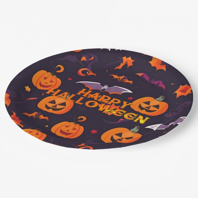 Plato De Papel Calabazas y Murciélagos Lindos (Angular)