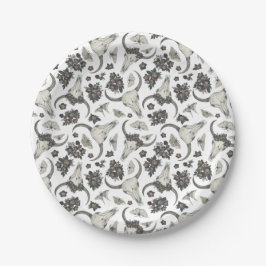 Plato De Papel Calavera animal gótica con patrón de flores