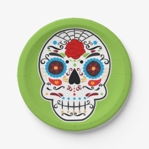 Plato De Papel Calavera azúcar español mexicano fiesta esqueleto 