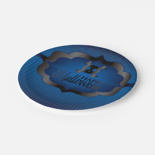 Plato De Papel Calavera azul de Halloween (Angular)