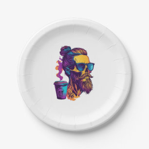 Plato De Papel Calavera Caffeinada - Funny Barista Skeleton
